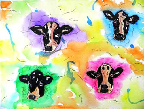 Moo cows - watercolour (framed)  / prints available